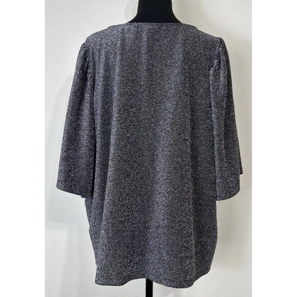 Ellos Black & Silver Metallic Pullover Elbow Sleeve Blouse Plus Size 1X  (22/24) - Picture 2 of 9